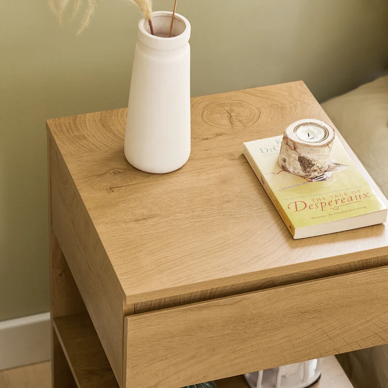 SoBuy FBT49-N Table de Chevet - Table de Nuit avec 1 tiroir et 2 étagères, Table d'appoint pour Chambre à Coucher - Meuble de Rangement Moderne L39 x P39 x H65 cm Naturel