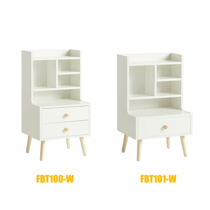 SoBuy FBT100-W Table de Chevet Moderne avec 2 Tiroirs et 5 Niches – 43×36×81 cm, Pieds en Pin, Blanc