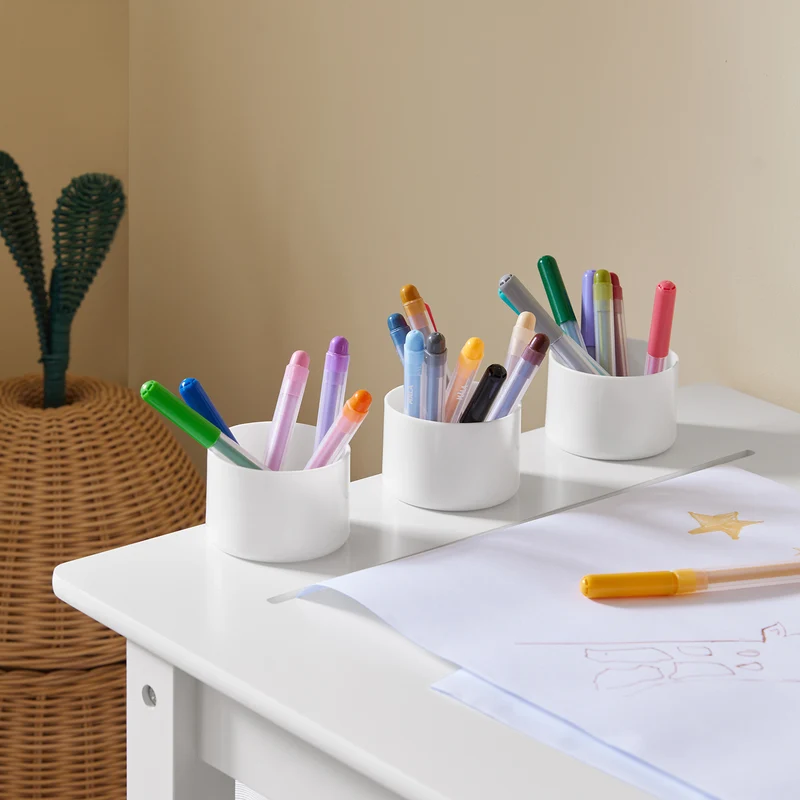 SoBuy KMB60-W Table Enfant avec Chaise Ensemble 2 Pièces Table et Chaise pour Enfant Bureau avec 2 Étagères Porte-Papier et Rangements Stylos Blanc 80x54x65