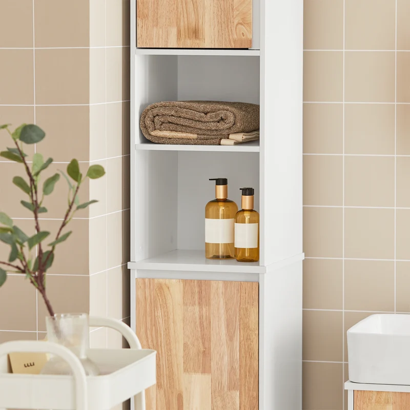 SoBuy BZR74-W Colonne Salle de Bain Style Naturel avec Panier à Linge – Blanc Bois, 170 cm