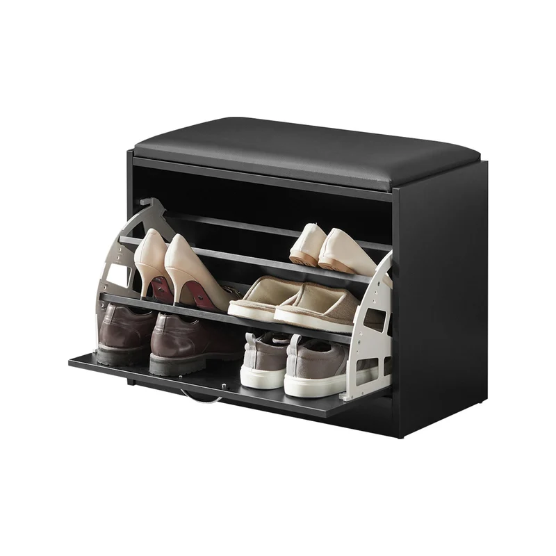 SoBuy FSR16-SCH Banc Armoire à Chaussures 1 abattant avec Coussin Meuble d’entrée Coffre Rangement pour Chaussures, N