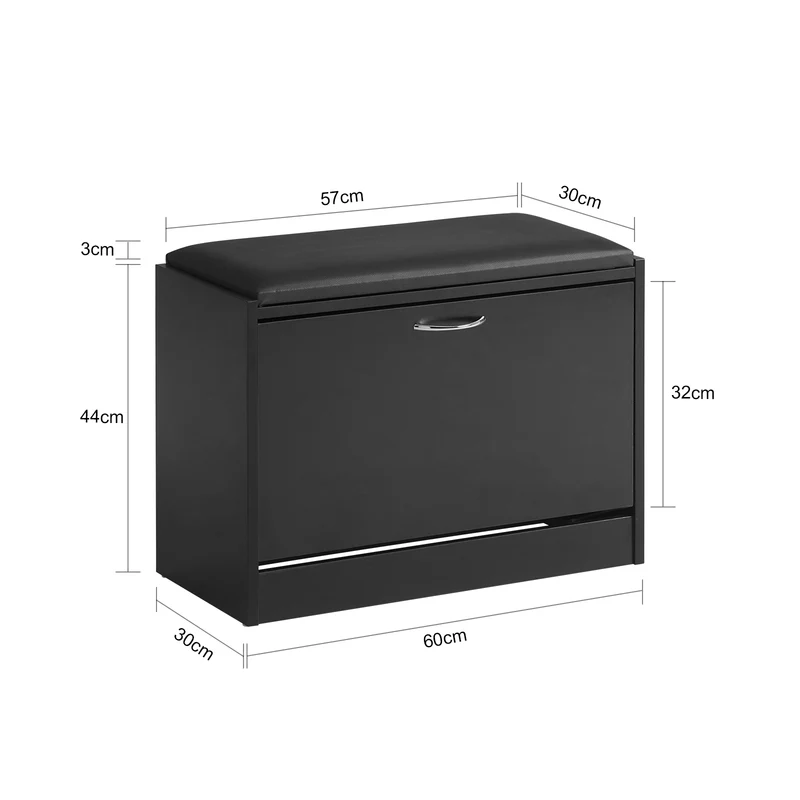 SoBuy FSR16-SCH Banc Armoire à Chaussures 1 abattant avec Coussin Meuble d’entrée Coffre Rangement pour Chaussures, N