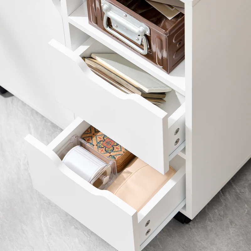 SoBuy FBT105-W Caisson d’Imprimante Mobile avec Roulettes, 2 Tiroirs et 1 Compartiment Ouvert, Rangement Optimisé, Design Fonctionnel – L60×P35×H70 cm, Blanc