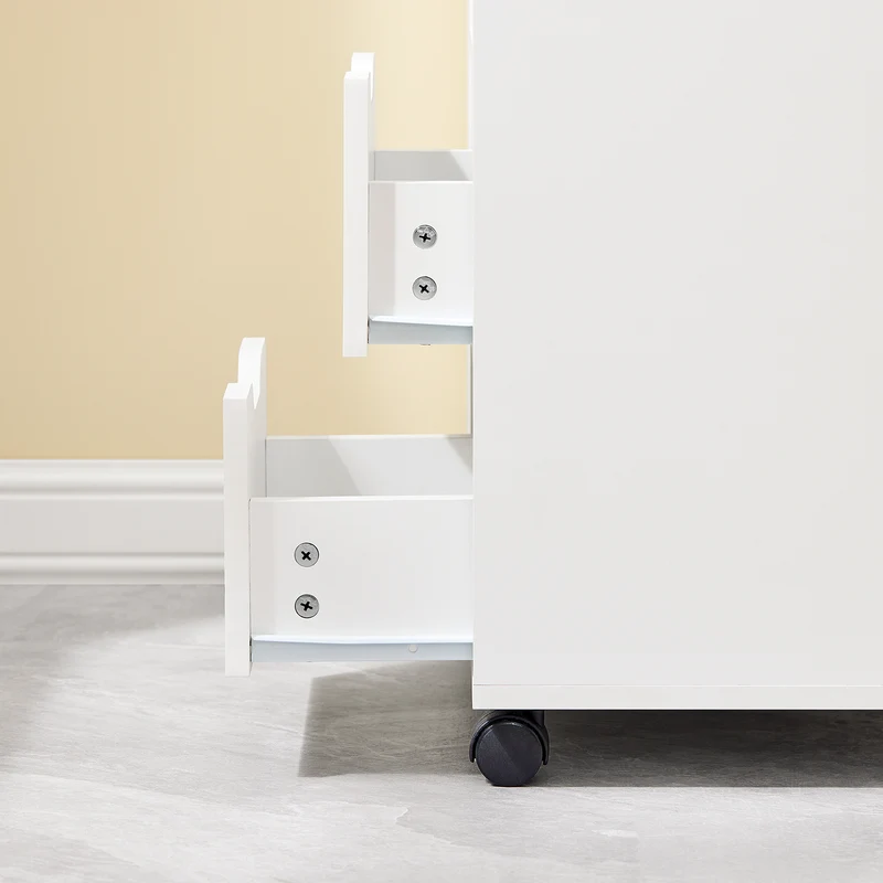 SoBuy FBT105-W Caisson d’Imprimante Mobile avec Roulettes, 2 Tiroirs et 1 Compartiment Ouvert, Rangement Optimisé, Design Fonctionnel – L60×P35×H70 cm, Blanc