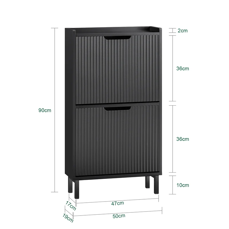 SoBuy FSR177-SCH Armoire à Chaussures 2 Abattants – 4 à 6 Paires, 19 cm de Profondeur, Anti-Basculement – 50×19×90 cm, Noir