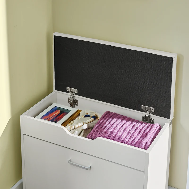 SoBuy FSR95-W Banc à Chaussures avec Coussin Rembourré et 1 Abattant – 8 Paires sur 2 Niveaux, Charge 150 kg, 60×30×50 cm, Blanc