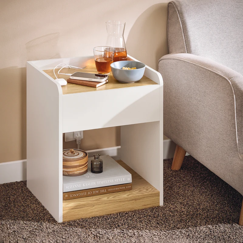 SoBuy FBT128-WN Table de Chevet, Table de Nuit, Table d'Appoint, Bout de Canapé avec 1 Tiroir pour Salon, Chambre