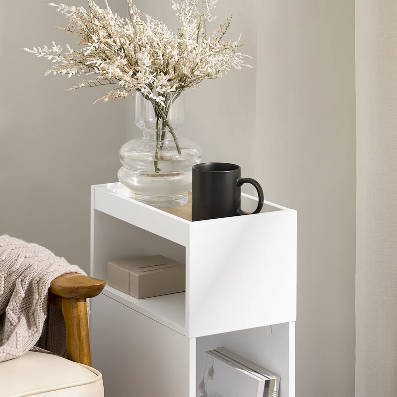 SoBuy FBT171-WN Table de Chevet Étroit, Table de Nuit avec Tiroir et Étagère, Meuble d 'appoint Moderne pour Chambre et Salon, Blanc, 20 x 35 x 60 cm