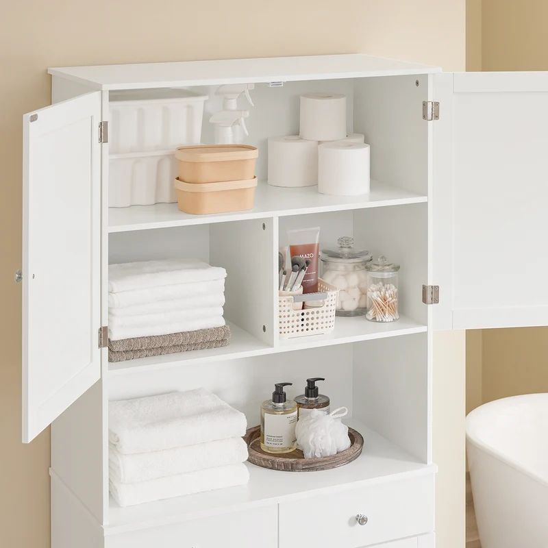 SoBuy BZR215-W Colonne Salle de Bain 2 Paniers à Linge Intégrés – Meuble Gain de Place 181 cm Blanc