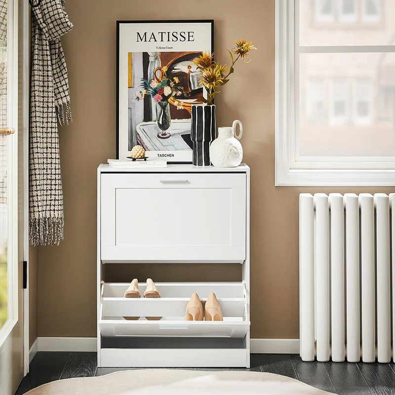 SoBuy FSR137-W Meuble à Chaussures à Abattants 2 Niveaux – Rangement Discret pour Entrée – 60x25x80 cm Blanc
