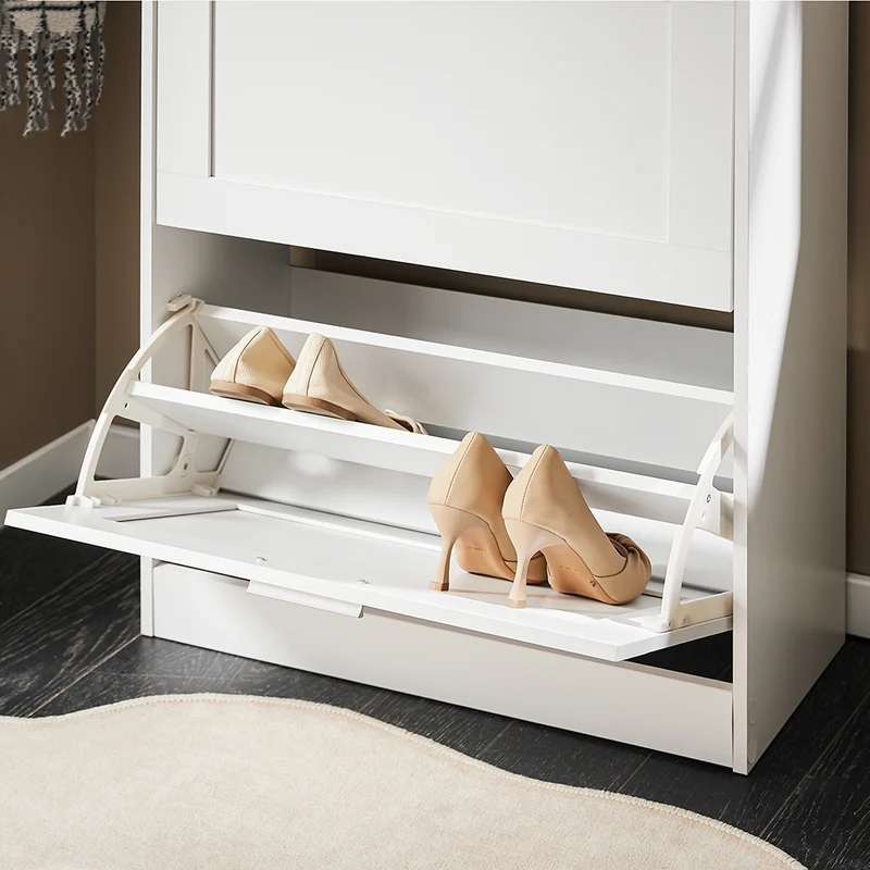 SoBuy FSR137-W Meuble à Chaussures à Abattants 2 Niveaux – Rangement Discret pour Entrée – 60x25x80 cm Blanc