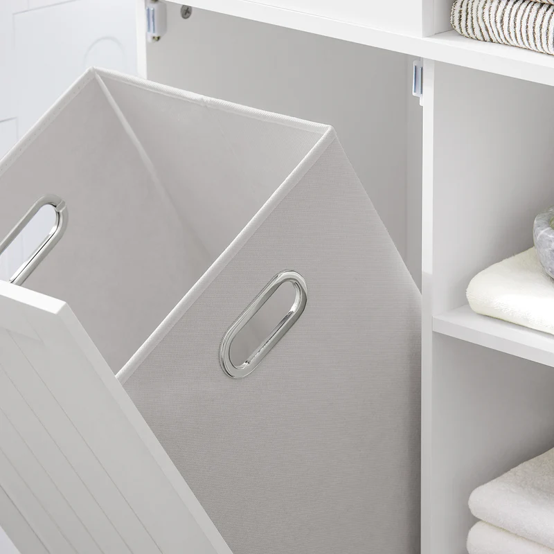 SoBuy BZR104-W Colonne Salle de Bain avec Panier à Linge Intégré – 6 Étagères Réglables, 2 Tiroirs, Gain de Place 171 cm, Blanc