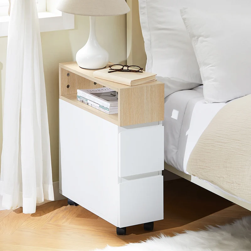 SoBuy FBT155-WN Bout de Canapé sur roulettes Table de Chevet Table de Nuit Table d'Appoint