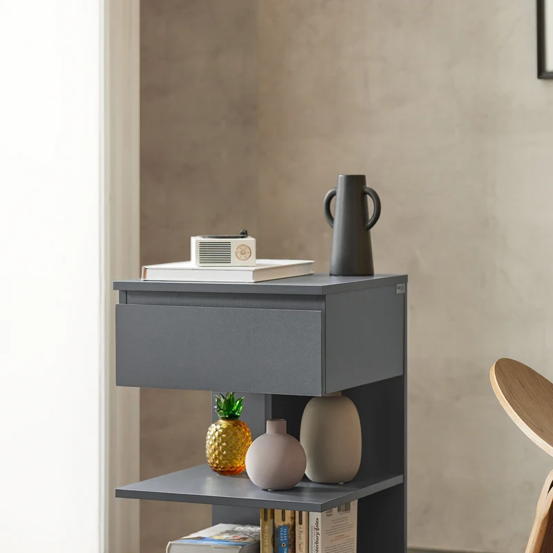 SoBuy FBT49-HG Table de Chevet - Table de Nuit avec 1 tiroir et 2 étagères, Table d'appoint pour Chambre à Coucher - Meuble de Rangement Moderne L39 x P39 x H65 cm Gris