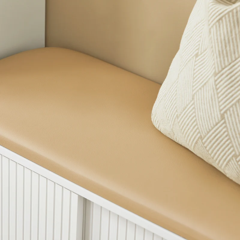 SoBuy FSR116-W Banc à Chaussures avec Coussin Rembourré, 2 Portes Coulissantes et 4 Étagères pour Entrée – 85x37x49 cm, Blanc