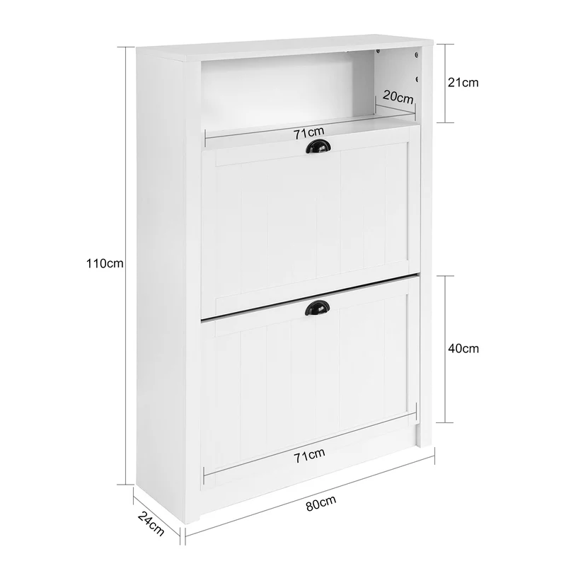 SoBuy FSR87-W Armoire à Chaussures 2 Abattants et Compartiment Ouvert – 80×24×110 cm, 50 kg, MDF E1, Blanc