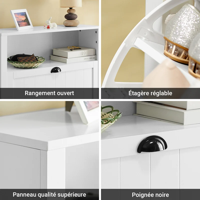 SoBuy FSR87-W Armoire à Chaussures 2 Abattants et Compartiment Ouvert – 80×24×110 cm, 50 kg, MDF E1, Blanc