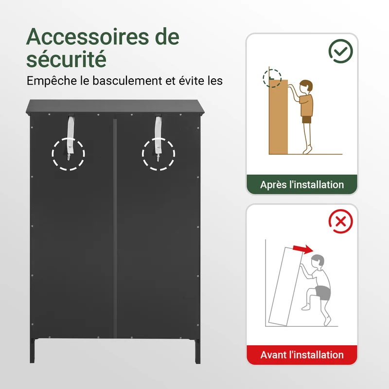 SoBuy FRG238-DG Meuble Bas Salle de Bain avec Étagère Réglable, 1 Tiroir et 2 Portes, pour Salle de Bain et WC, Rangement Optimisé – L60×P35×H87 cm, Gris Foncé