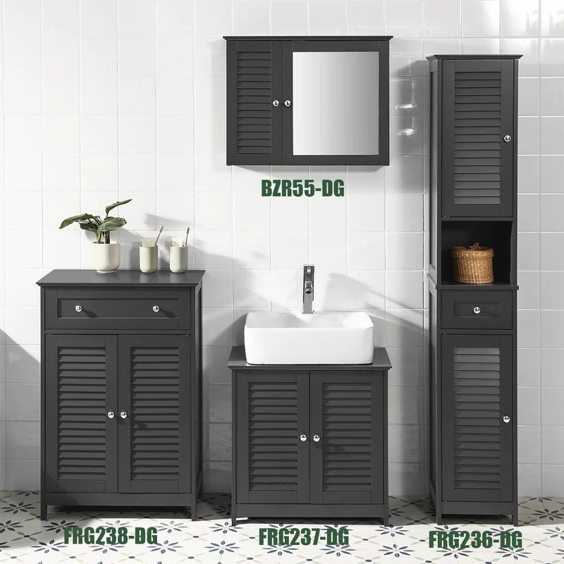 SoBuy FRG238-DG Meuble Bas Salle de Bain avec Étagère Réglable, 1 Tiroir et 2 Portes, pour Salle de Bain et WC, Rangement Optimisé – L60×P35×H87 cm, Gris Foncé