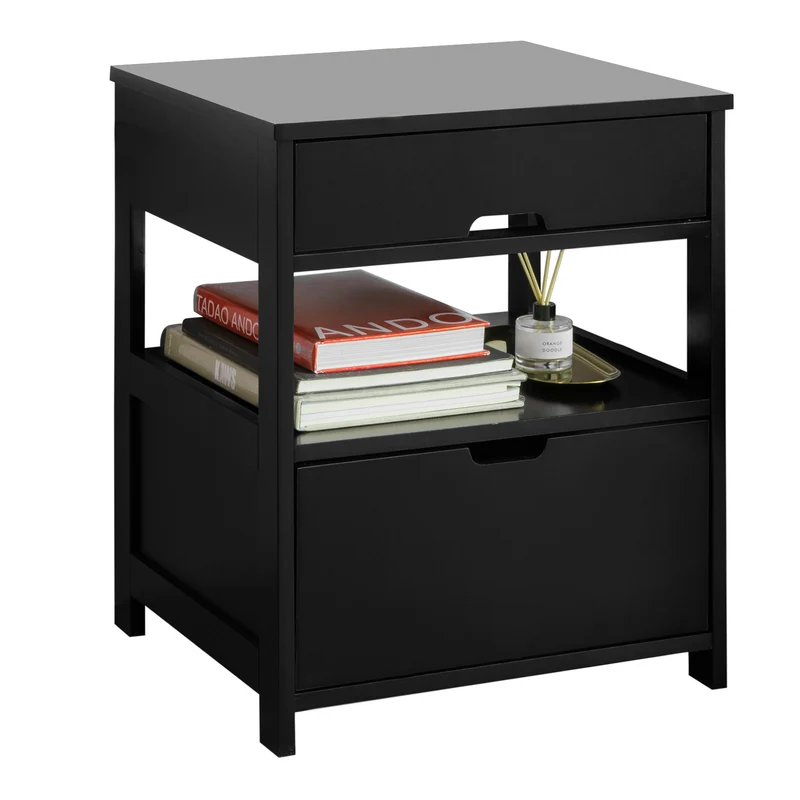 sebuyfr.comG258-SCH Table de Chevet avec 2 tiroirs et étagère, Table de Nuit pour Chambre à Coucher - Meuble de Rangement Moderne L45 x P38 x H55 cm Noir