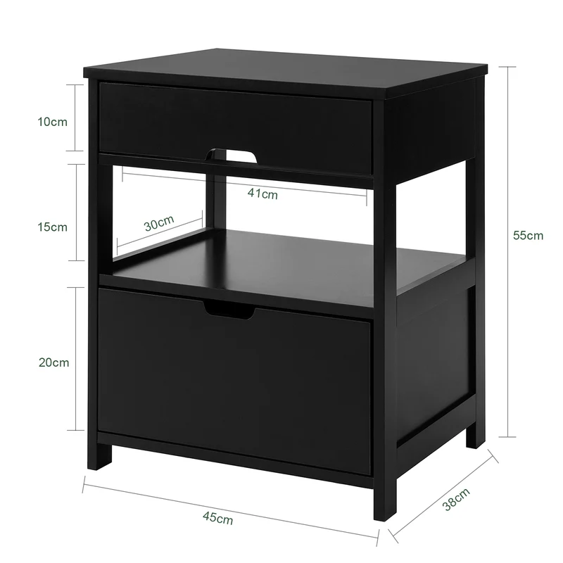 sebuyfr.comG258-SCH Table de Chevet avec 2 tiroirs et étagère, Table de Nuit pour Chambre à Coucher - Meuble de Rangement Moderne L45 x P38 x H55 cm Noir
