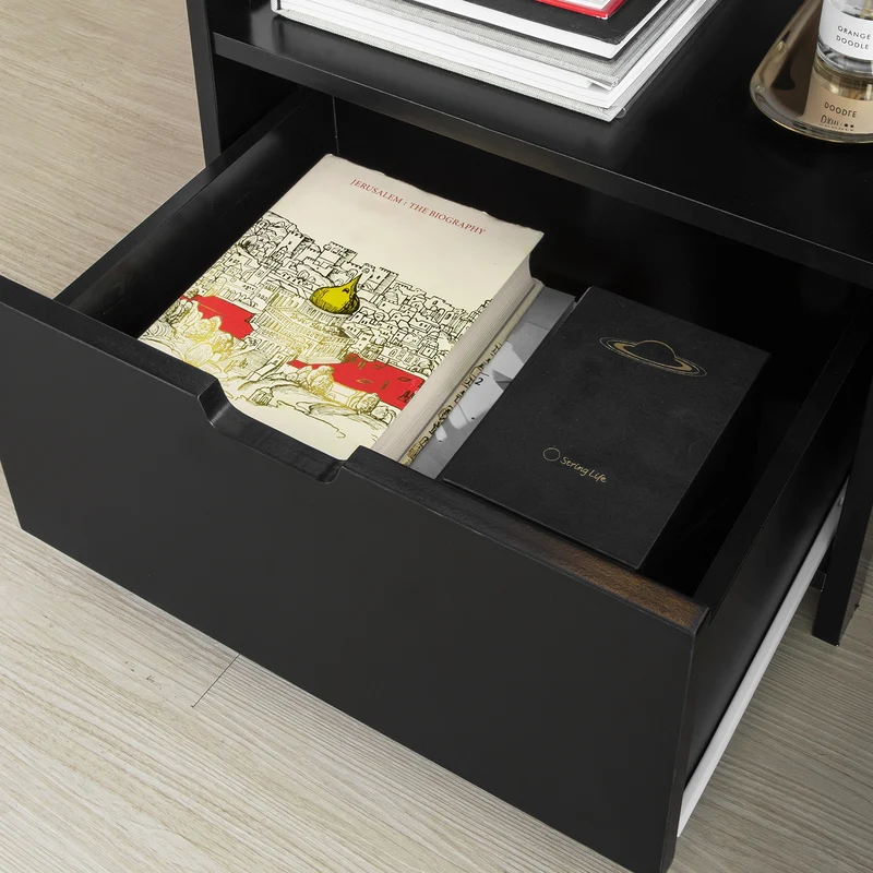 sebuyfr.comG258-SCH Table de Chevet avec 2 tiroirs et étagère, Table de Nuit pour Chambre à Coucher - Meuble de Rangement Moderne L45 x P38 x H55 cm Noir