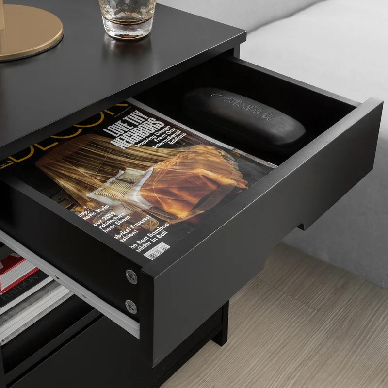 sebuyfr.comG258-SCH Table de Chevet avec 2 tiroirs et étagère, Table de Nuit pour Chambre à Coucher - Meuble de Rangement Moderne L45 x P38 x H55 cm Noir