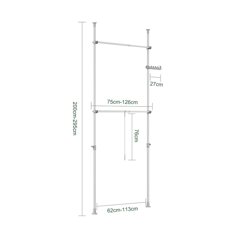 SoBuy FRG109-II-HG Tringle à Vêtements Télescopique, Portant à Vêtements Robuste, Penderie Ouverte Réglable avec Barres de Suspension pour Chambre, Dressing, Gris
