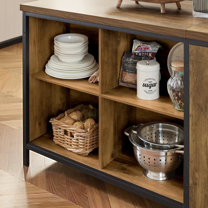 SoBuy KNL01-F Ìlot Central Cuisine Industriel 170 cm – Plan de Travail XXL, Buffet Bar Vintage
