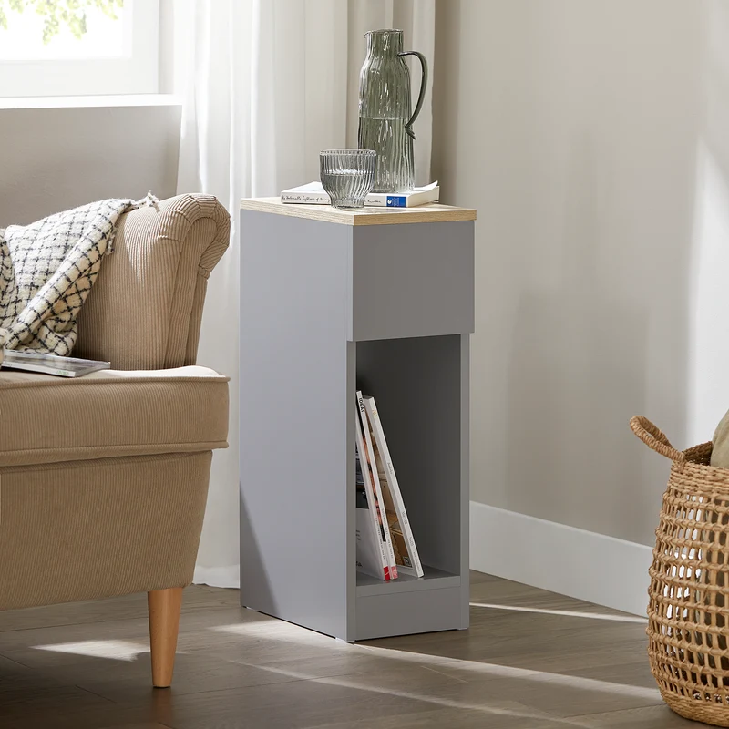 SoBuy FBT111-HGx2 Lot de 2 Tables de Chevet avec Tiroir, Gain de Place, pour Salon et Chambre, Rangement Optimisé, Design Fonctionnel – L20×P35×H60 cm, Gris