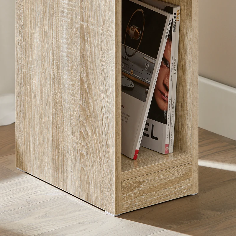 SoBuy FBT111-N Table de Chevet Ultra-Fine avec Tiroir et Étagère – L20×P35×H60 cm, Charge max. 20 kg, MDF/PB E1, Naturel