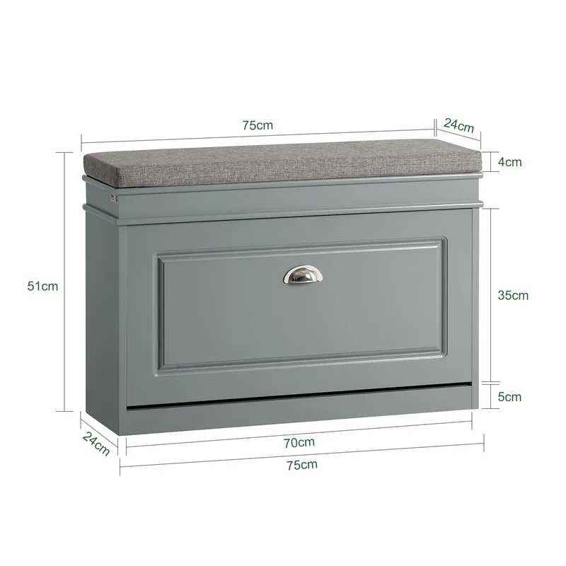SoBuy FSR82-L-HG Banc à Chaussures avec Coussin – 75×24×51 cm, 1 Abattant, Gris, FSC®