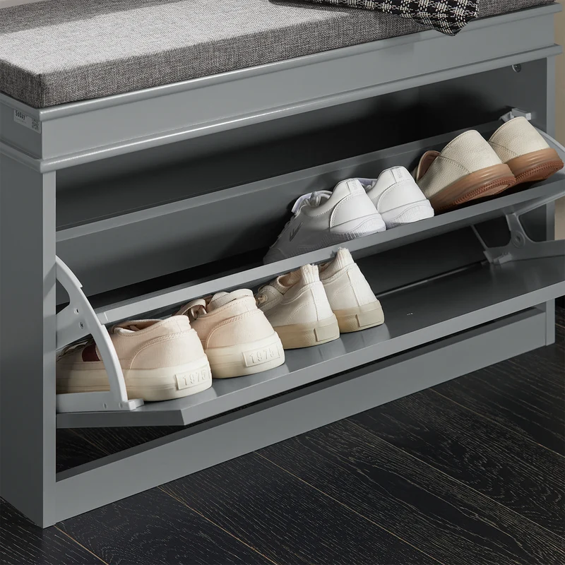 SoBuy FSR82-L-HG Banc à Chaussures avec Coussin – 75×24×51 cm, 1 Abattant, Gris, FSC®