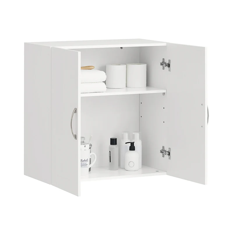 sebuyfr.comG231-W Armoire Murale Salle de Bain avec Porte et Étagère Réglable – L60×P30×H60 cm, Charge 25 kg, MDF E1, Blanc
