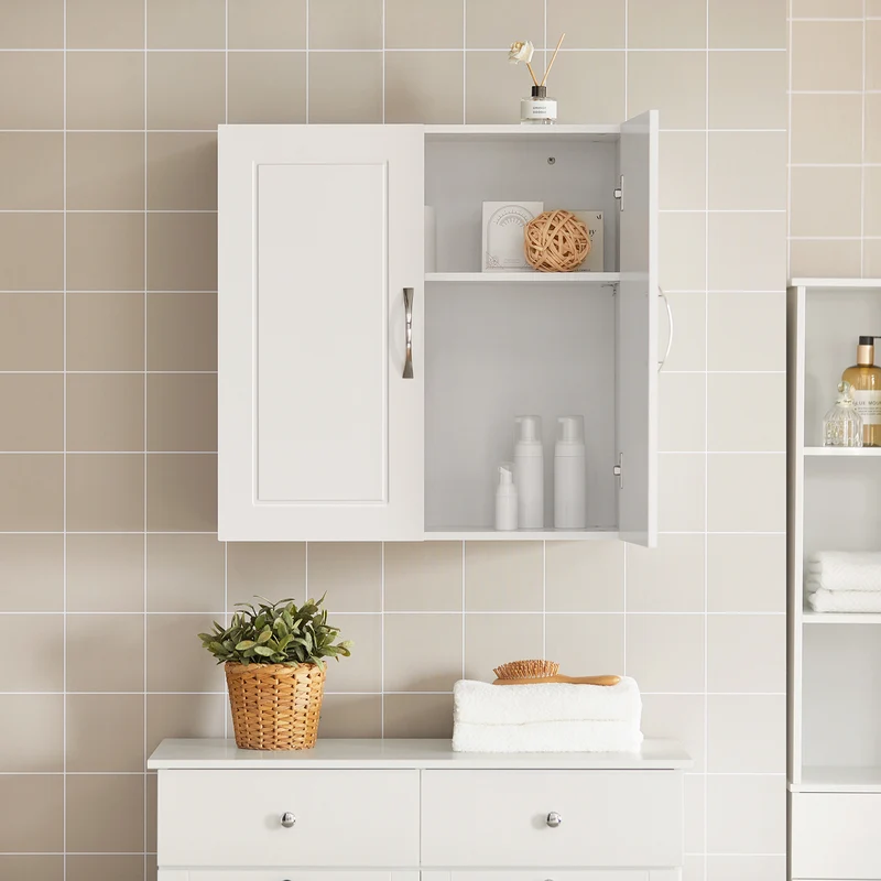 sebuyfr.comG231-W Armoire Murale Salle de Bain avec Porte et Étagère Réglable – L60×P30×H60 cm, Charge 25 kg, MDF E1, Blanc