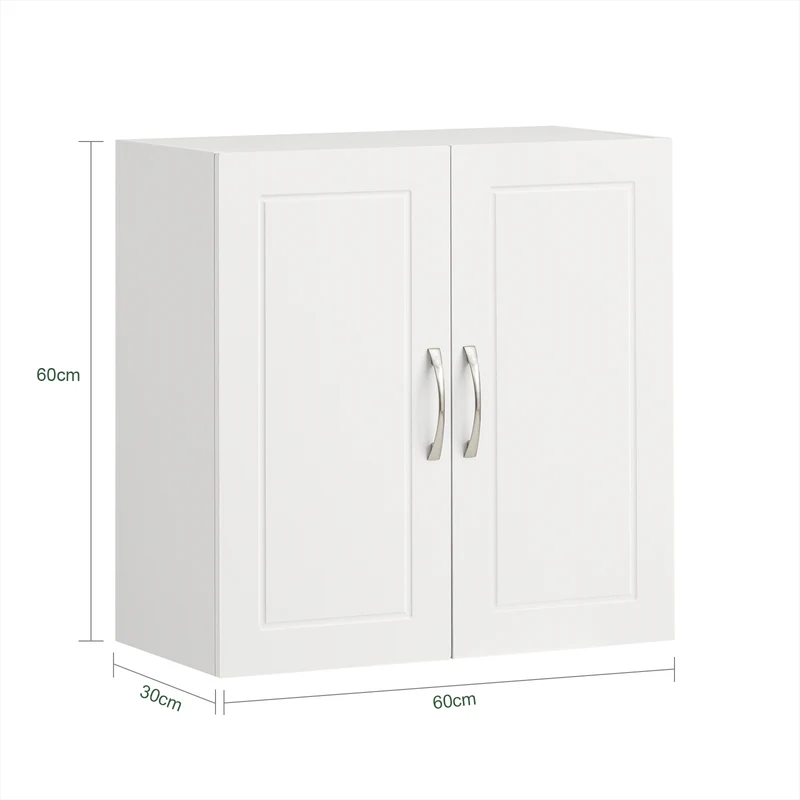 sebuyfr.comG231-W Armoire Murale Salle de Bain avec Porte et Étagère Réglable – L60×P30×H60 cm, Charge 25 kg, MDF E1, Blanc