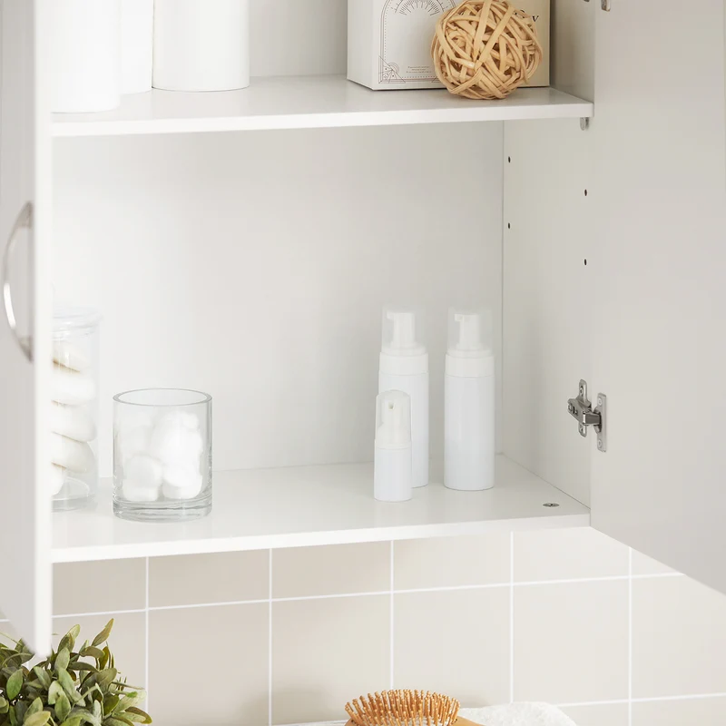 sebuyfr.comG231-W Armoire Murale Salle de Bain avec Porte et Étagère Réglable – L60×P30×H60 cm, Charge 25 kg, MDF E1, Blanc