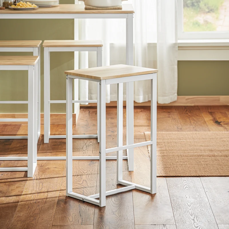SoBuy OGT15-WN Ensemble Table Haute avec 1 Table et 4 Tabourets, Format Gain de Place, Format Compact, Design Fonctionnel – L100×P60×H96 cm, Blanc et Naturel