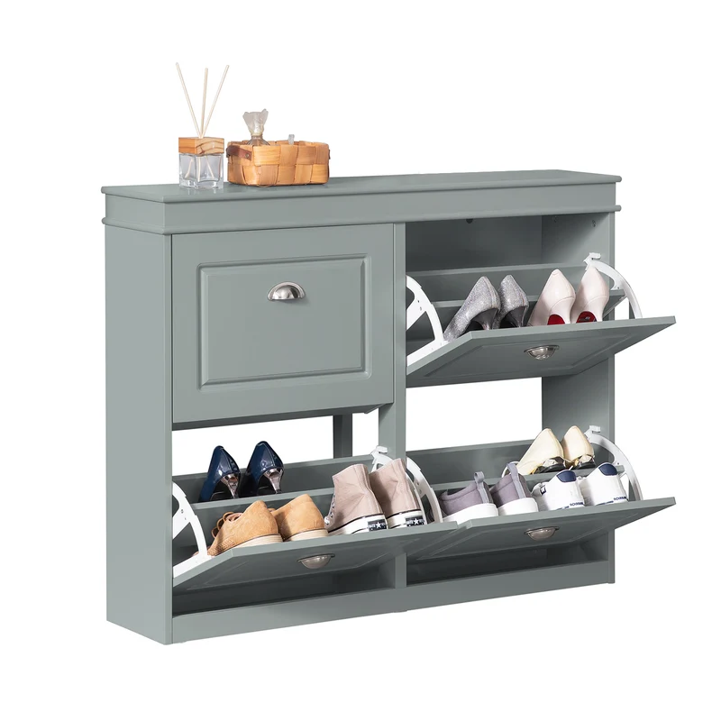 SoBuy FSR79-HG Meuble à Chaussures Slim 24 cm – 4 Abattants, 16 Paires, FSC® – Gris Clair