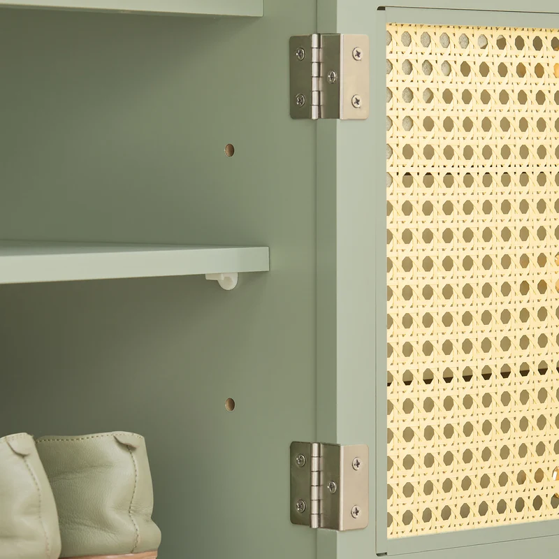 SoBuy FSR129-GR Banc à Chaussures avec Coussin Rembourré, 3 Tiroirs et 2 Portes Grille Ventilées – L100×P34×H46 cm, Charge 150 kg, MDF E1, Vert