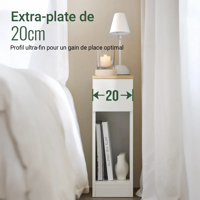 SoBuy FBT111-WN Table de Chevet Étroite 20 cm avec Tiroir et Étagère – Bois Noyer, 60 cm