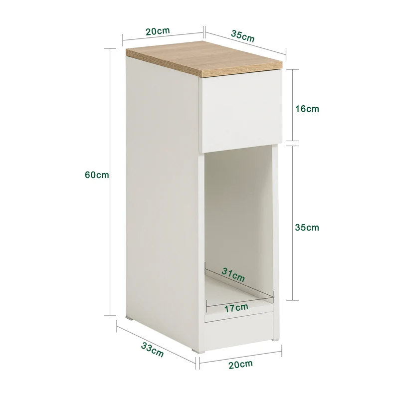 SoBuy FBT111-WN Table de Chevet Étroite 20 cm avec Tiroir et Étagère – Bois Noyer, 60 cm