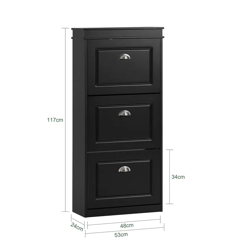SoBuy FSR94-SCH – Armoire à Chaussures Slim 24 cm – 3 Abattants, 12 Paires – Noir Mat FSC®