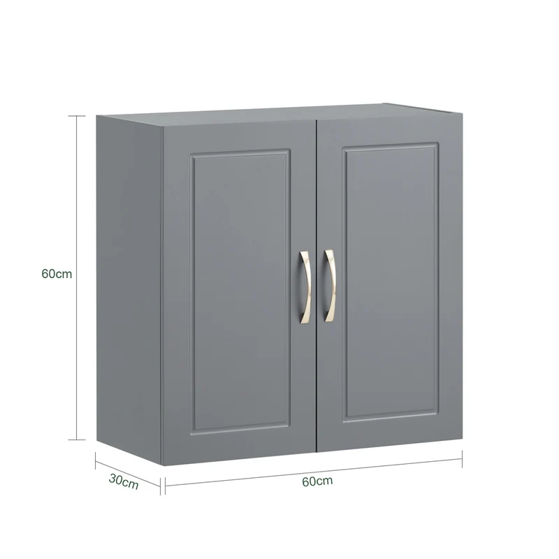 SoBuy FRG231-DG Meuble Haut Salle de Bain Suspendu Armoire Murale avec Étagère Réglable et Porte Rangement Mural Compact pour Salle de Bain, WC ou Cuisine Gris 60x30x60 cm