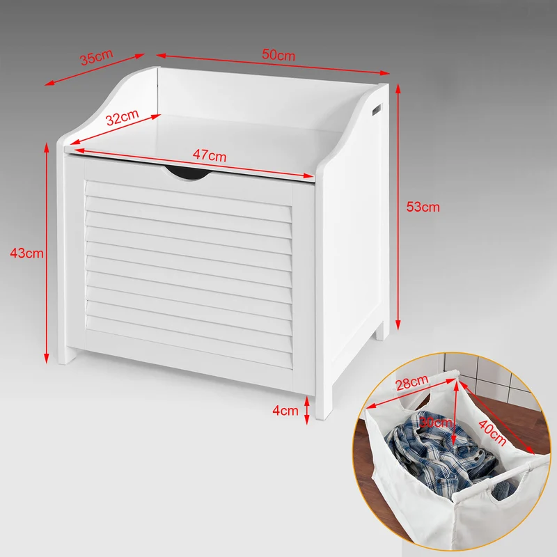 SoBuy FSR40-W Banc de Rangement avec Coussin Rembourré et Sac à Linge Amovible pour Entrée – 50x35x53 cm, Blanc
