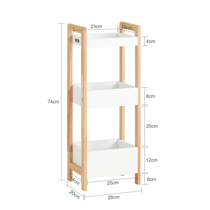 sobuyes.shopG226-WN Tour de rangement salle de bain 20 cm avec 3 paniers – Blanc et bois