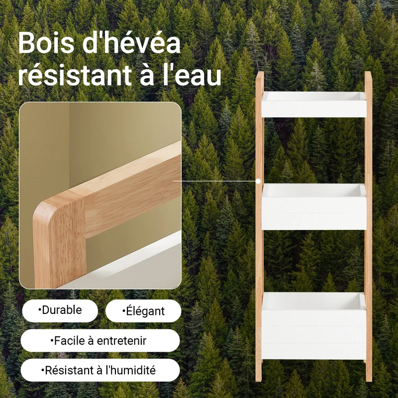 sobuyes.shopG226-WN Tour de rangement salle de bain 20 cm avec 3 paniers – Blanc et bois