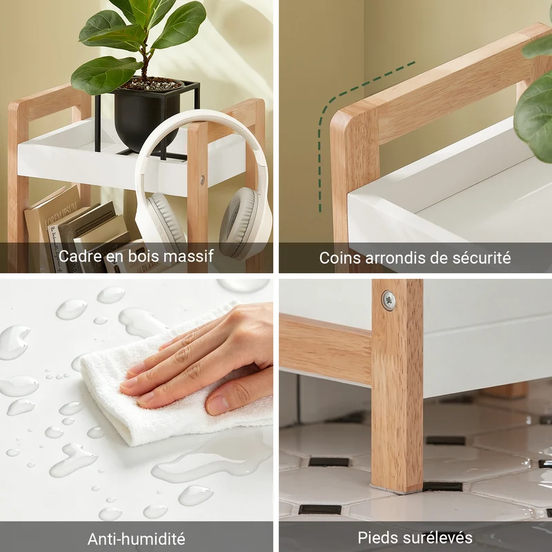 sobuyes.shopG226-WN Tour de rangement salle de bain 20 cm avec 3 paniers – Blanc et bois