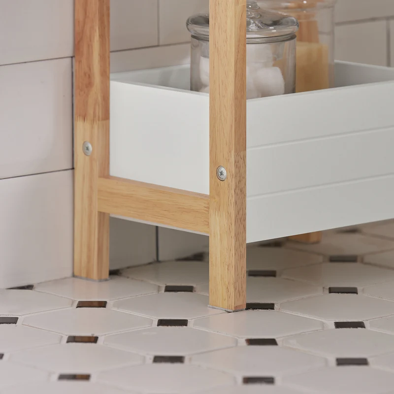 sobuyes.shopG226-WN Tour de rangement salle de bain 20 cm avec 3 paniers – Blanc et bois