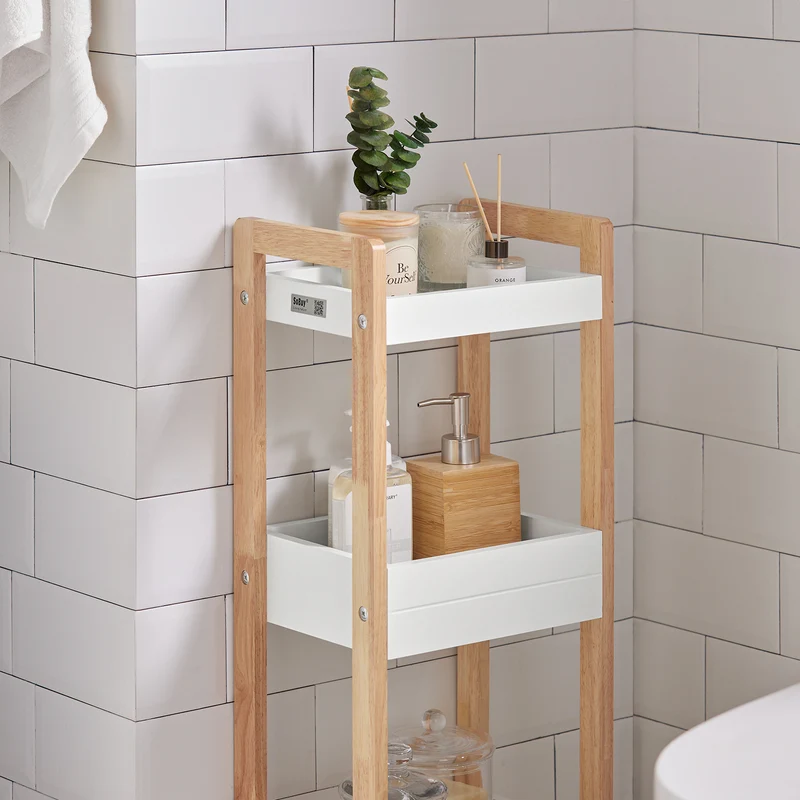sobuyes.shopG226-WN Tour de rangement salle de bain 20 cm avec 3 paniers – Blanc et bois